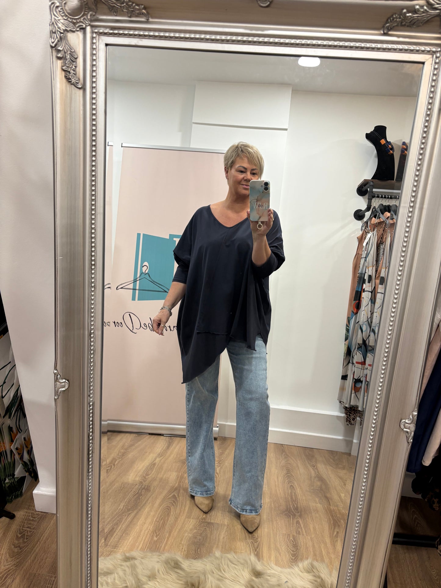 V Neck Asymmetric Hem Sweat