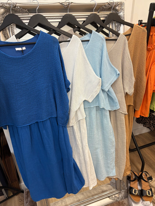 Linen Dress with Netted Top