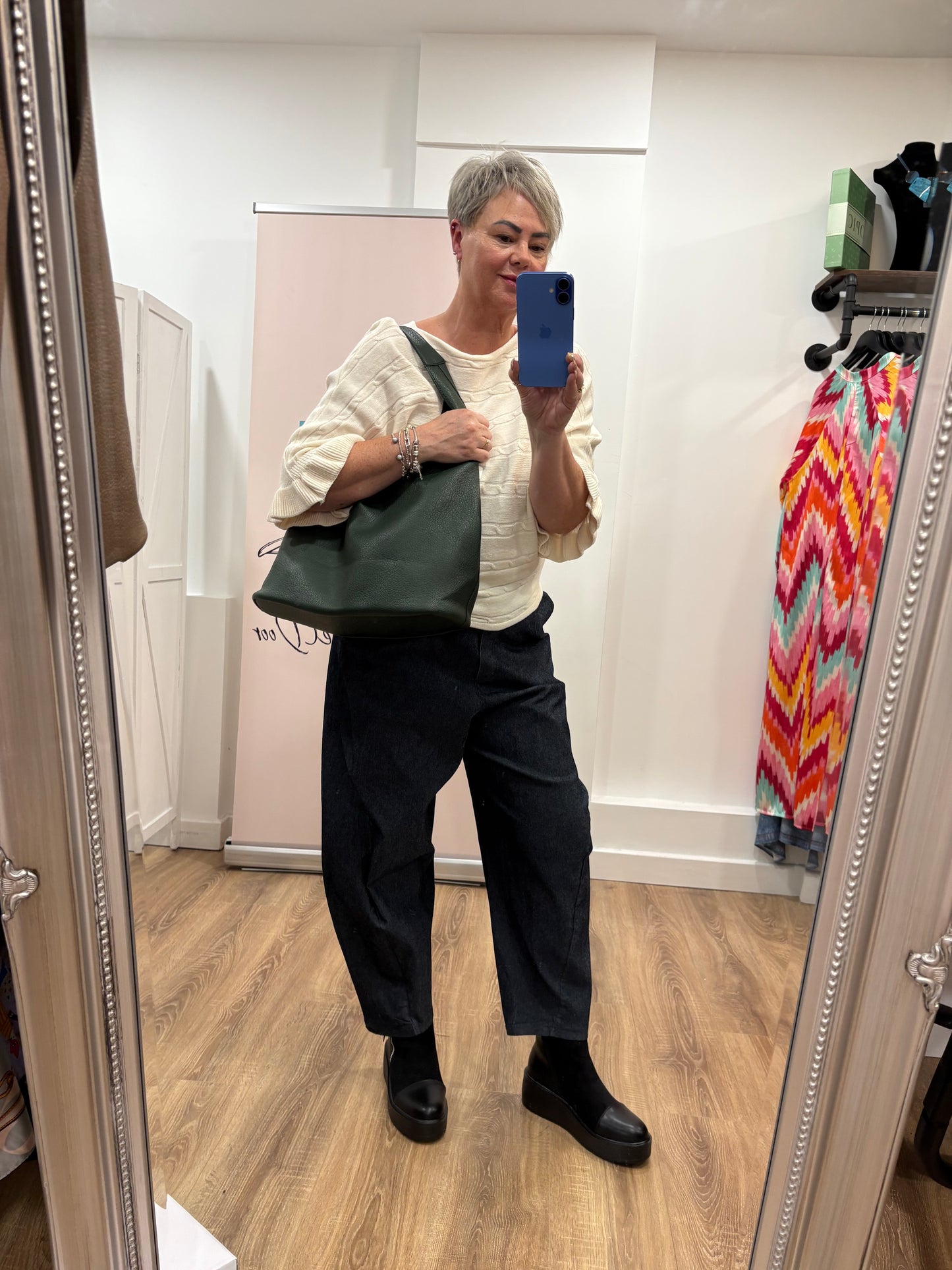 Tapered, Twist Seam Denim Cropped Trousers