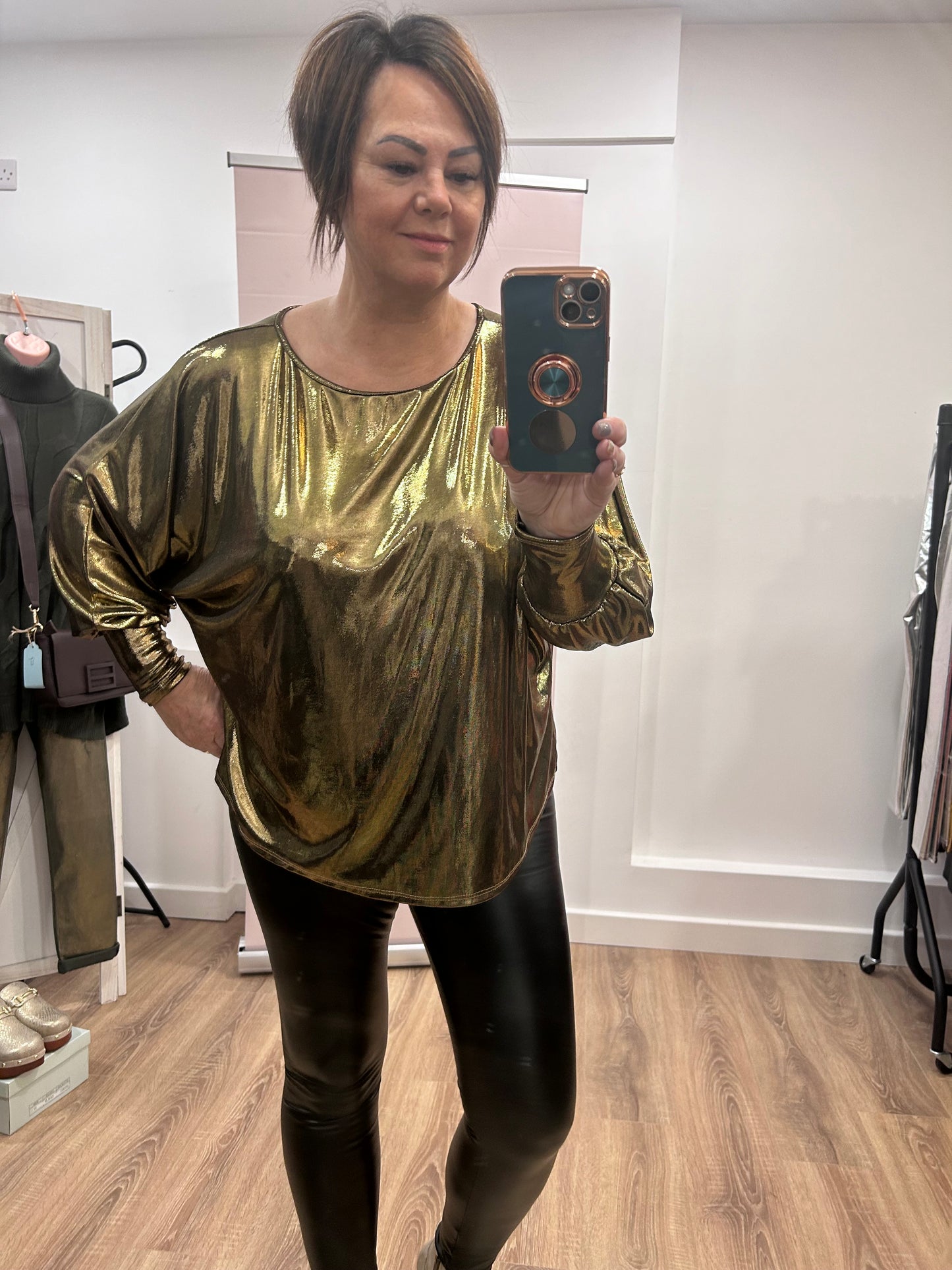 Metallic Stretch Batwing Top