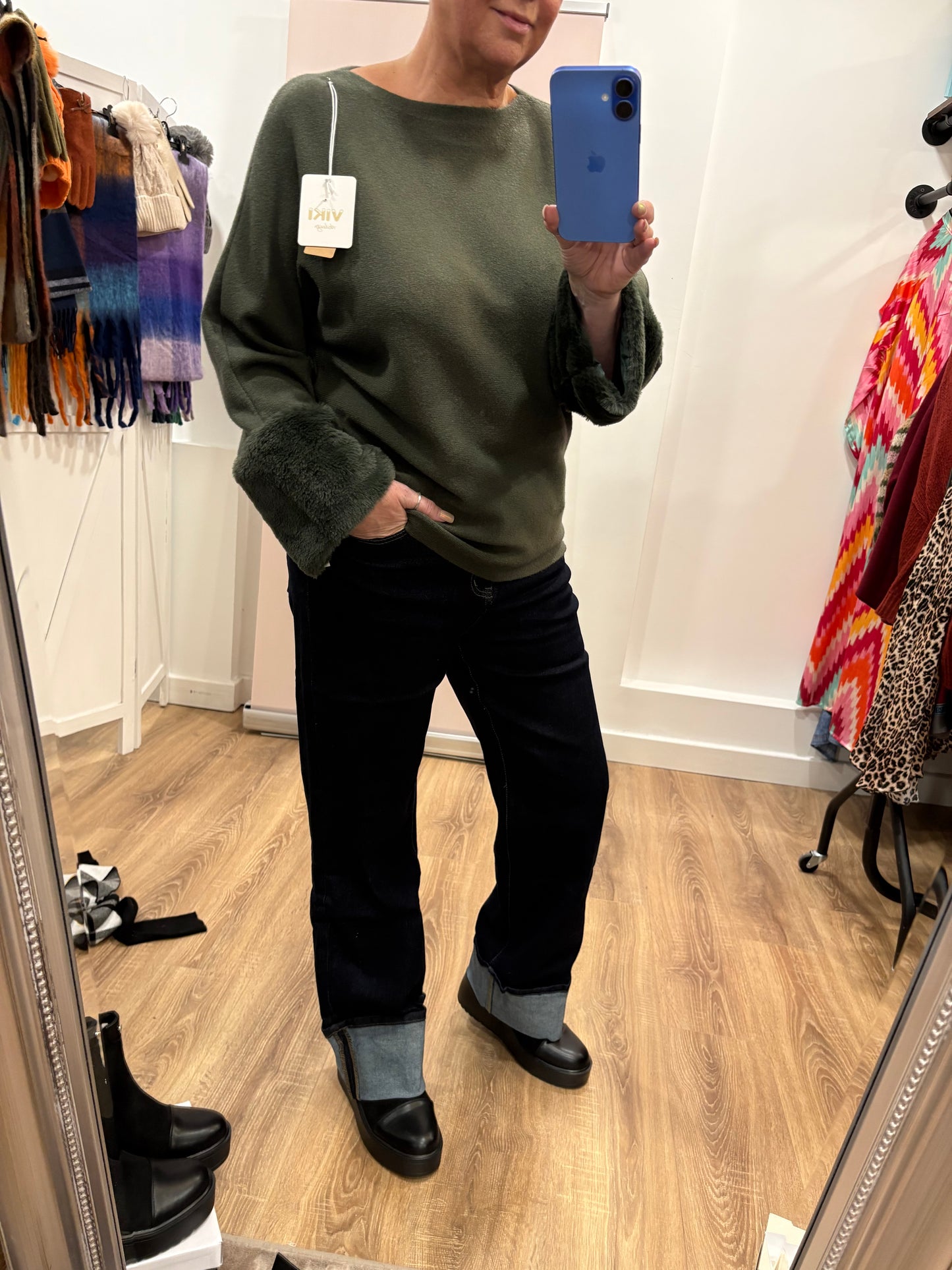 Dark Denim Deep Turnup Stretch Jeans