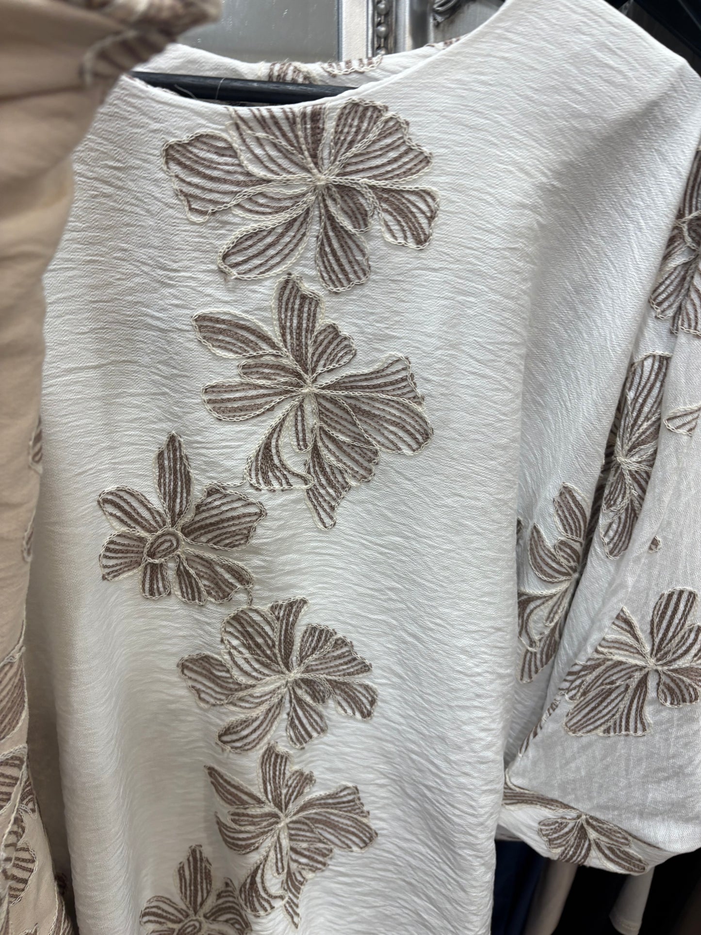 Flower Embroidered, Batwing Blouse