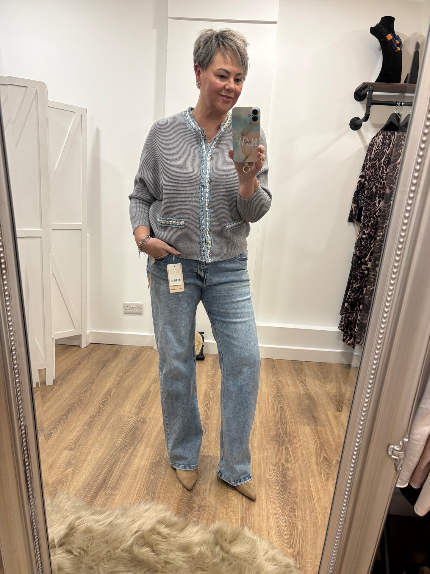 Denim Trim Button Jumper