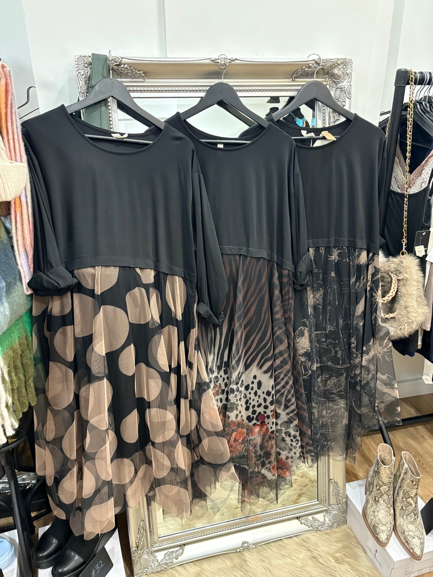 Dress with net overskirt