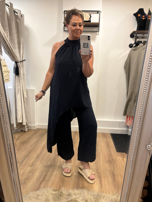 Halter Neck Trouser Set - Black