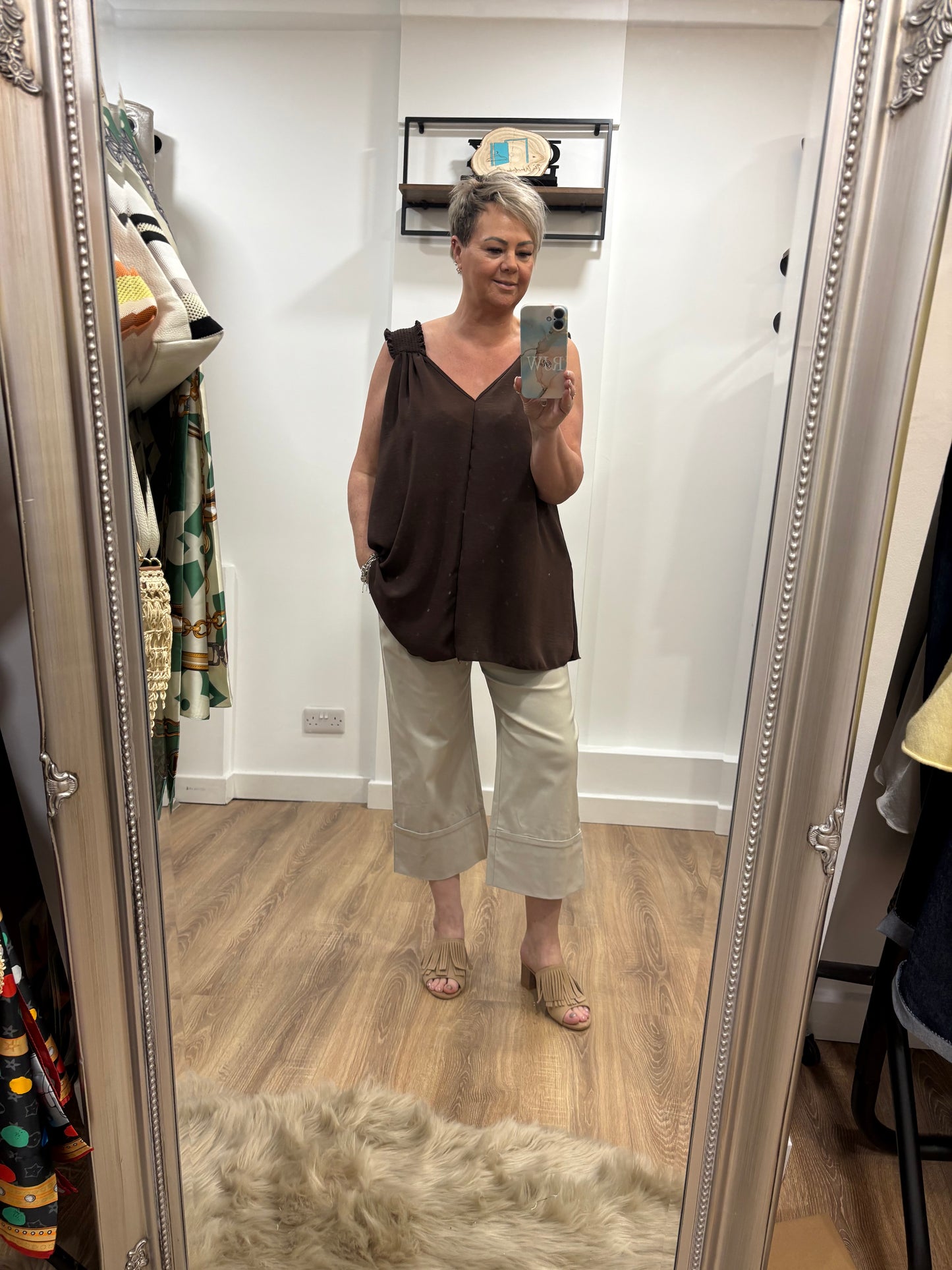 Cropped, Deep Cuff Hem Trousers