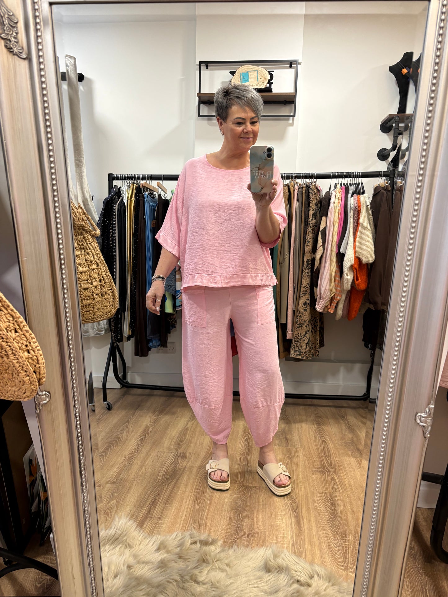 Satin Trim Two Piece - Pink