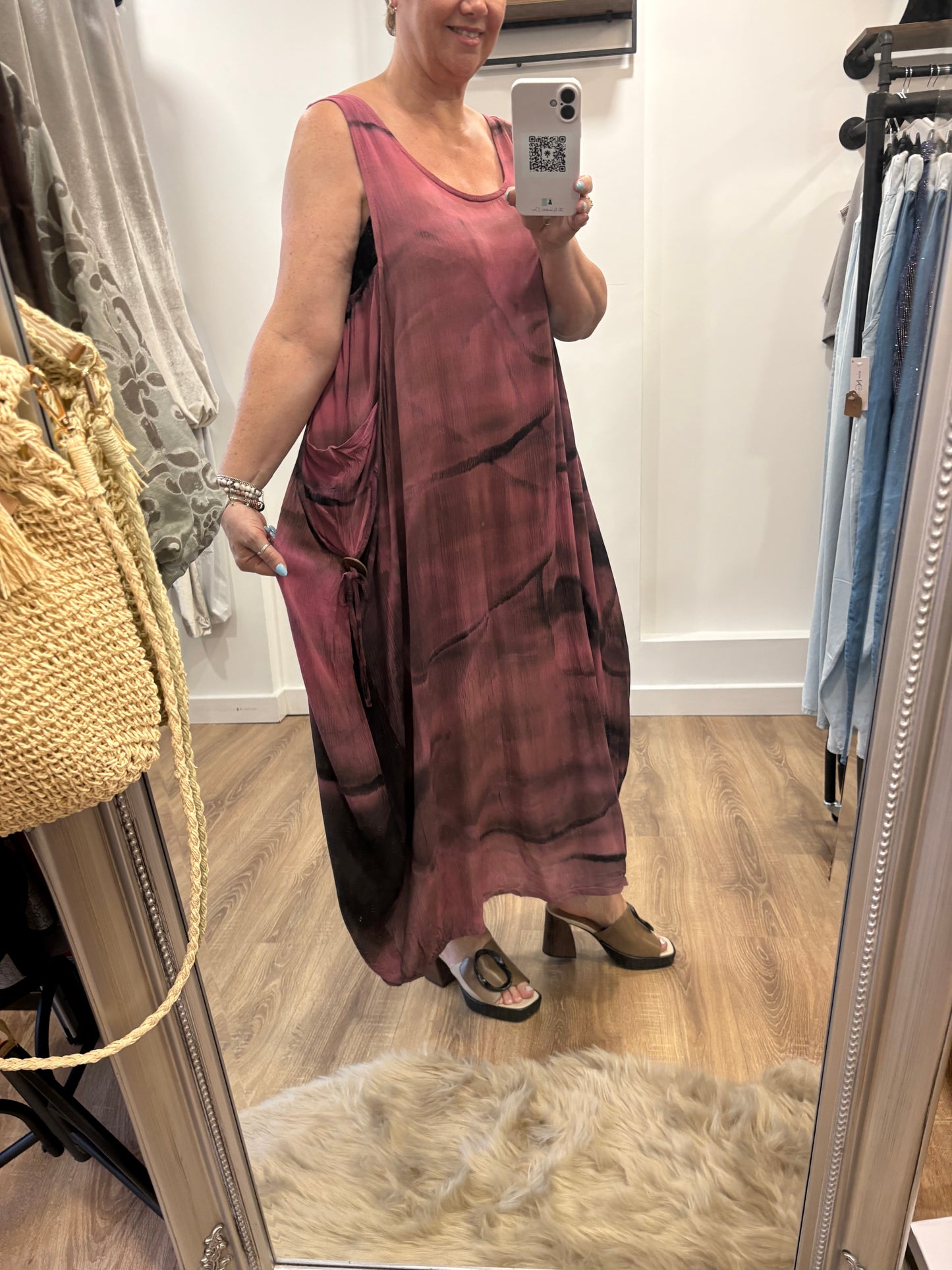 Tie Dye Pocket Detail Midaxi Dress