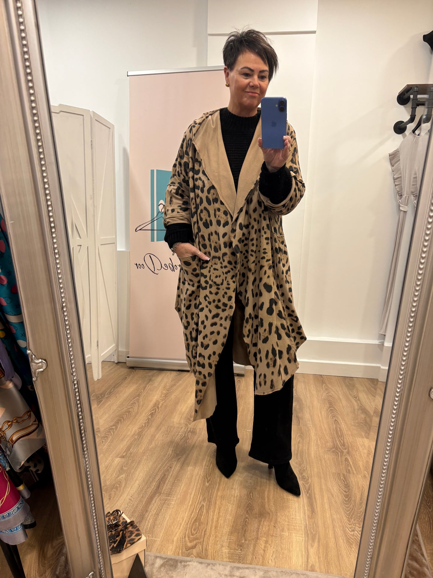 Longline, Animal Print, Hooded Cardigan.