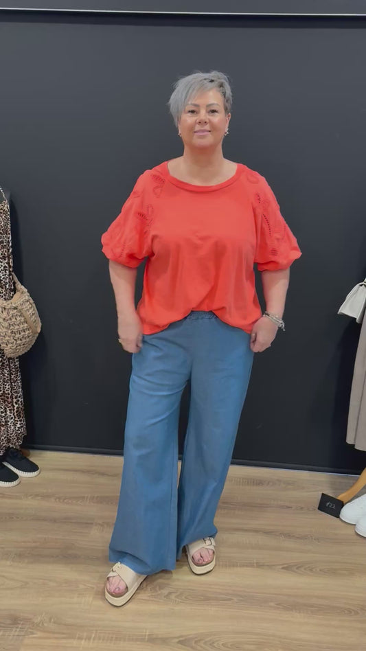 Broderie Anglaise Puff Sleeve T Shirt