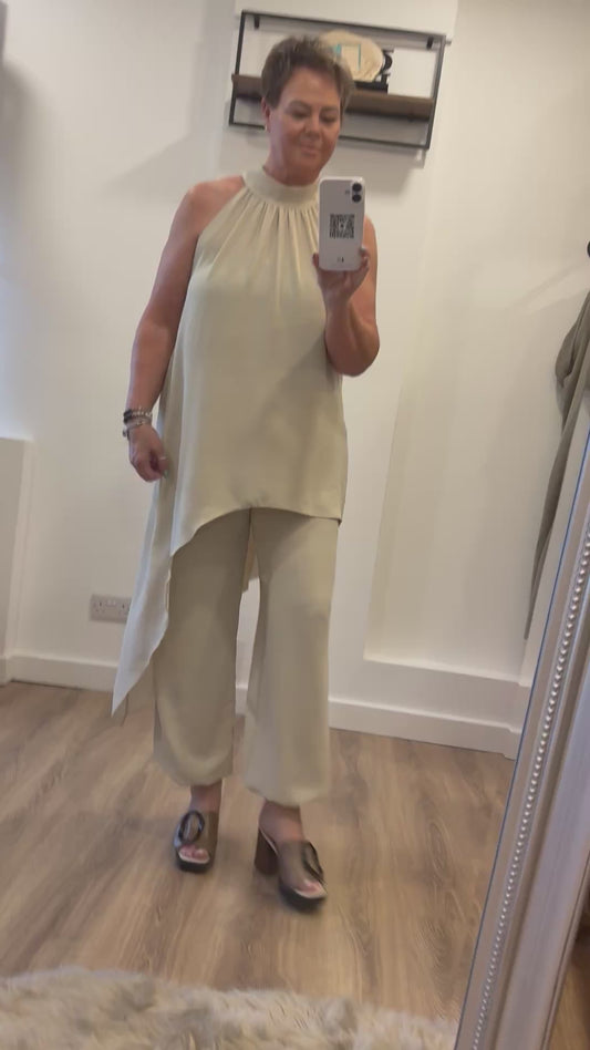 Halter Neck Trouser Set - Cream