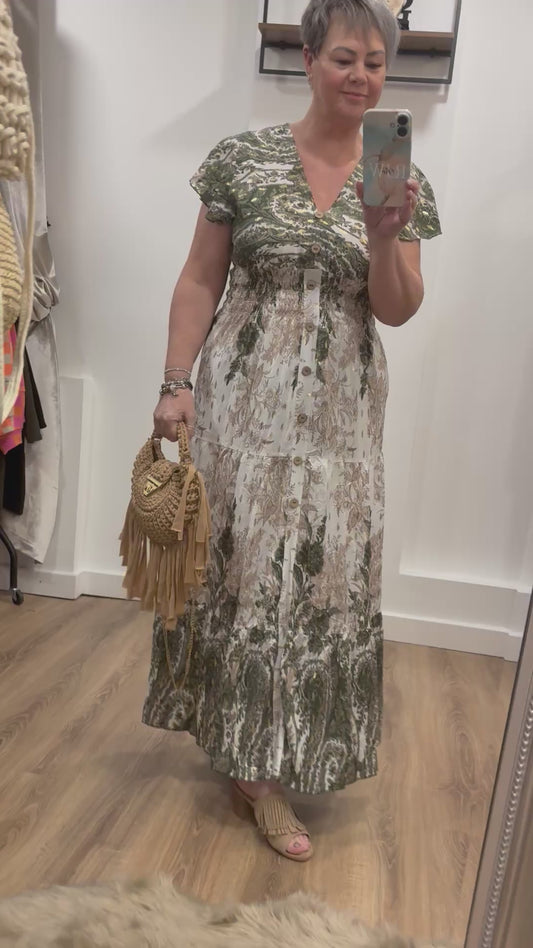 Paisley, Button Detail Maxi Dress